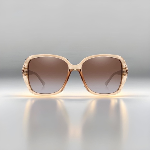 Brown & Gold Oversized Square Sunglasses Polarized Tinted w Crystal Frames Nwt - Picture 1 of 9